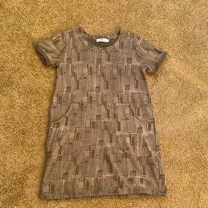 Passion Lilie Organic Fleece Olive Green Geometric Print T-Shirt Dress Size S